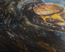 Load image into Gallery viewer, Big Ol Werewolf Having A Cheese Burger - Framed Canvas Print - Funny Halloween Art