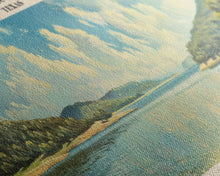 Load image into Gallery viewer, Amistad Reservoir Texas Panoramic Framed Canvas Print, Lake House Decor, Modern Art, Travel Poster, Scenic View, Water Reflection