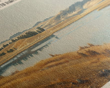 Load image into Gallery viewer, Angostura Reservoir South Dakota Panoramic Framed Canvas Print, Lake House Decor, Minimalist Art, Travel Poster, Scenic Painting