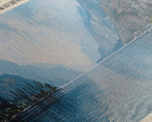 Load image into Gallery viewer, Basin Lake Panoramic Framed Canvas Print, Lake House Decor, Scenic Painting, Travel Poster, Rustic Art, Nature Wall Art