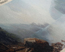 Load image into Gallery viewer, Big Barbee Lake Indiana Framed Canvas Print, Panoramic Lake House Art, Scenic Painting, Travel Poster, Rustic Decor, Nature Scene