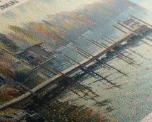 Load image into Gallery viewer, Big Chapman Lake Indiana Framed Canvas Print, Panoramic Lake House Art, Scenic Painting, Travel Poster, Rustic Art, Water Reflection