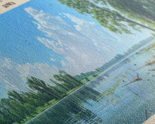 Load image into Gallery viewer, Big Spirit Lake Iowa Framed Canvas Print, Panoramic Lake House Decor, Scenic View, Travel Poster, Rustic Art, Lake Painting