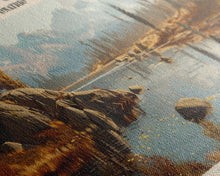 Load image into Gallery viewer, Big Trout Lake Framed Canvas Print, Lake House Art, Panoramic Scenic View, Travel Poster, Minimalist Wall Art, Lake Painting