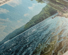 Load image into Gallery viewer, Bras d'Or Lake Framed Canvas Print, Panoramic Lake House Decor, Wall Art, Travel Poster, Rustic Lake Painting, Home Decor