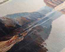 Carregar imagem no visualizador da galeria, Bull Shoals Lake Arkansas Framed Canvas Print, Lake House Art, Panoramic Wall Art, Travel Poster, Rustic Lake Painting, Home Decor