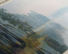 Carregar imagem no visualizador da galeria, Calcasieu Lake Framed Canvas Print, Lake House Art, Panoramic Wall Art, Travel Poster, Minimalist Lake Painting, Home Decor