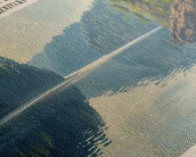 Cargar imagen en el visor de la galería, Cedar Creek Lake Kentucky Framed Canvas Print, Panoramic Lake House Decor, Wide Wall Art, Travel Poster, Rustic Lake Painting, Nature Art