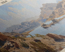 Load image into Gallery viewer, Choke Canyon Reservoir Framed Canvas Print, Panoramic Lake House Decor, Wide Wall Art, Travel Poster, Modern Lake Painting, Nature Art