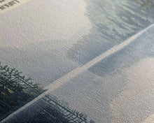 Load image into Gallery viewer, Ennadai Lake Framed Canvas Print, Lake House Decor, Panoramic Wall Art, Travel Poster, Rustic Lake Painting, Home Decor