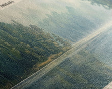 Load image into Gallery viewer, Geist Lake Indiana Framed Canvas Print, Panoramic Lake House Decor, Wall Art, Travel Poster, Peaceful Lake Painting, Nature Art