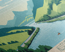 Load image into Gallery viewer, Allegheny Reservoir New York Framed Canvas Print, Panoramic Travel Poster, Pop Art, Midcentury Modern Wall Art, Lake House Art