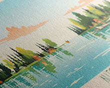 Load image into Gallery viewer, Allequash Lake Wisconsin Framed Canvas Print, Panoramic Wall Art, Midcentury Modern, Pop Art, Travel Poster, Living Room Decor