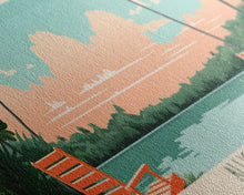 Load image into Gallery viewer, Alligator Lake Florida Framed Canvas Print, Panoramic Travel Poster, Pop Art, Midcentury Modern Wall Art, Scenic Bedroom Decor