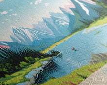 Load image into Gallery viewer, Amanka Lake Alaska Framed Canvas Print, Panoramic Wall Art, Midcentury Modern, Pop Art, Travel Poster, Living Room Art