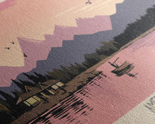 Load image into Gallery viewer, American Lake Colorado Framed Canvas Print, Panoramic Travel Poster, Pop Art, Midcentury Modern Wall Art, Scenic Bedroom Art