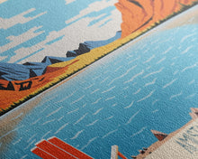 Load image into Gallery viewer, Amistad Reservoir Texas Framed Canvas Print, Panoramic Travel Poster, Midcentury Modern Wall Art, Pop Art, Nature Bedroom Decor