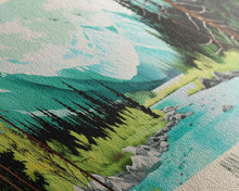 Carregar imagem no visualizador da galeria, Avalanche Lake Montana Framed Canvas Print, Panoramic Wall Art, Midcentury Modern, Pop Art, Travel Poster, Scenic Living Room Art