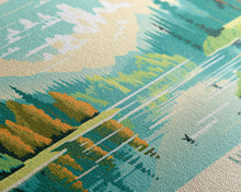 Load image into Gallery viewer, Banks Lake Washington Framed Canvas Print, Panoramic Wall Art, Midcentury Modern, Pop Art, Travel Poster, Scenic Lake House Art