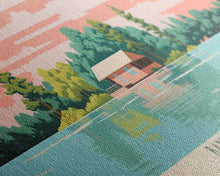 Load image into Gallery viewer, Banning Lake Indiana Framed Canvas Print, Panoramic Travel Poster, Midcentury Modern Wall Art, Pop Art, Bedroom Decor