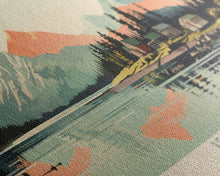 Load image into Gallery viewer, Bear Lake Southwest Alaska Framed Canvas Print, Panoramic Wall Art, Midcentury Modern, Pop Art, Travel Poster, Scenic Bedroom Art, Living Room Decor