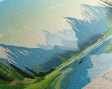 Load image into Gallery viewer, Becharof Lake Alaska Framed Canvas Print, Panoramic Travel Poster, Midcentury Modern Wall Art, Pop Art, Nature Bedroom Art, Living Room Decor