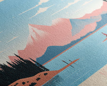 Load image into Gallery viewer, Big Bear Lake California Framed Canvas Print, Panoramic Wall Art, Midcentury Modern, Pop Art, Travel Poster, Scenic Bedroom Art, Living Room Decor