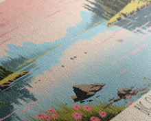 Load image into Gallery viewer, Big Chapman Lake Indiana Framed Canvas Print, Panoramic Travel Poster, Midcentury Modern Wall Art, Pop Art, Nature Lake House Art, Bedroom Decor