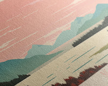 Load image into Gallery viewer, Big Glen Lake Michigan Framed Canvas Print, Panoramic Wall Art, Midcentury Modern, Pop Art, Travel Poster, Scenic Living Room Decor, Bedroom Art