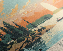 Load image into Gallery viewer, Big Sandy Lake Saskatchewan Framed Canvas Print, Panoramic Travel Poster, Midcentury Modern Wall Art, Pop Art, Lake House Decor, Nature Art