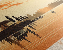 Load image into Gallery viewer, Big Spirit Lake Iowa Framed Canvas Print, Panoramic Wall Art, Midcentury Modern, Pop Art, Travel Poster, Scenic Lake House Art, Bedroom Decor