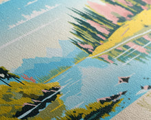 Load image into Gallery viewer, Big Trout Lake Ontario Framed Canvas Print, Panoramic Travel Poster, Midcentury Modern Wall Art, Pop Art, Nature Living Room Art, Lake House Decor