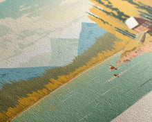 Load image into Gallery viewer, Birch Northwest Territories Framed Canvas Print, Panoramic Wall Art, Midcentury Modern, Pop Art, Travel Poster, Scenic Living Room Decor, Lake House Art