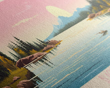 Load image into Gallery viewer, Blackwater Lake Northwest Territories Framed Canvas Print, Panoramic Wall Art, Midcentury Modern, Pop Art, Travel Poster, Scenic Living Room Art, Lake House Decor