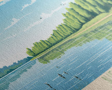 Load image into Gallery viewer, Blue Springs Lake Missouri Framed Canvas Print, Panoramic Wall Art, Midcentury Modern, Pop Art, Travel Poster, Scenic Living Room Art, Lake House Decor