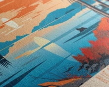 Load image into Gallery viewer, Bluenose Lake Nunavut Framed Canvas Print, Panoramic Travel Poster, Midcentury Modern Wall Art, Pop Art, Nature Bedroom Decor, Scenic Lake House Art