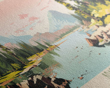 Load image into Gallery viewer, Bradley Lake Wyoming Framed Canvas Print, Midcentury Modern Panoramic Wall Art, Living Room Decor, Pop Art, Travel Poster Art