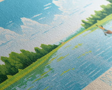 Carregar imagem no visualizador da galeria, Brookville Lake Indiana Framed Canvas Print, Midcentury Modern Panoramic Wall Art, Living Room Decor, Pop Art, Travel Poster Art, Nature Painting