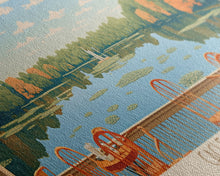 Carregar imagem no visualizador da galeria, Cagles Mill Lake Indiana Framed Canvas Print, Midcentury Modern Panoramic Wall Art, Living Room Decor, Pop Art, Travel Poster Art, Scenic Nature Painting