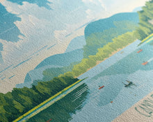 Carregar imagem no visualizador da galeria, Candlewood Lake Connecticut Framed Canvas Print, Pop Art Panoramic Travel Poster, Midcentury Modern, Wall Art, Scenic Nature Painting, Bedroom Decor