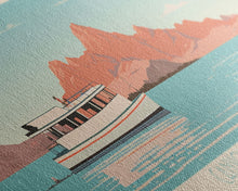 Carregar imagem no visualizador da galeria, Canyon Ferry Lake Montana Framed Canvas Print, Pop Art Panoramic Travel Poster, Bedroom Decor, Midcentury Modern, Wall Art, Scenic Lake House, Nature Art