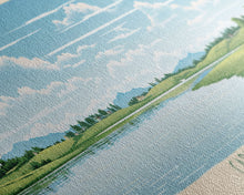 Cargar imagen en el visor de la galería, Carter Lake Nebraska Framed Canvas Print, Midcentury Modern Panoramic Wall Art, Living Room Decor, Pop Art, Travel Poster Art, Scenic Nature Painting, Lake House Decor