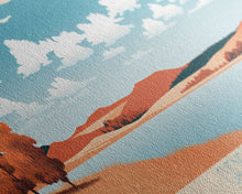 Load image into Gallery viewer, Cheney Reservoir Kansas Framed Canvas Print, Midcentury Modern Panoramic Wall Art, Living Room Decor, Pop Art, Travel Poster Art, Scenic Nature Painting, Lake House Decor