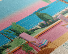 Load image into Gallery viewer, Christine Lake New Hamphire Framed Canvas Print, Pop Art Panoramic Travel Poster, Midcentury Modern, Wall Art, Scenic Nature Painting, Bedroom Decor, Living Room Art