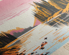 Cargar imagen en el visor de la galería, Churchill Lake Saskatchewan Framed Canvas Print, Midcentury Modern Panoramic Wall Art, Living Room Decor, Pop Art, Travel Poster Art, Scenic Nature Painting, Lake House Decor