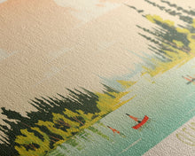 Cargar imagen en el visor de la galería, Clearwater Lake Manitoba Framed Canvas Print, Midcentury Modern Panoramic Wall Art, Living Room Decor, Pop Art, Travel Poster Art, Scenic Nature Painting, Lake House Decor