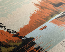 Cargar imagen en el visor de la galería, Clopper Lake Maryland Framed Canvas Print, Pop Art Panoramic Travel Poster, Midcentury Modern, Wall Art, Scenic Nature Painting, Bedroom Decor, Living Room Art