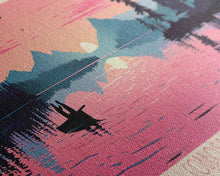 Cargar imagen en el visor de la galería, Cobbosseecontee Lake Maine Framed Canvas Print, Midcentury Modern Panoramic Wall Art, Living Room Decor, Pop Art, Travel Poster Art, Scenic Nature Painting, Lake House Decor