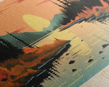 Cargar imagen en el visor de la galería, Colville Lake Northwest Territories Framed Canvas Print, Pop Art Panoramic Travel Poster, Bedroom Decor, Midcentury Modern, Wall Art, Scenic Lake House, Nature Art