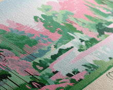 Cargar imagen en el visor de la galería, Conway Lake New Hamphire Framed Canvas Print, Pop Art Panoramic Travel Poster, Midcentury Modern, Wall Art, Scenic Nature Painting, Bedroom Decor, Living Room Art